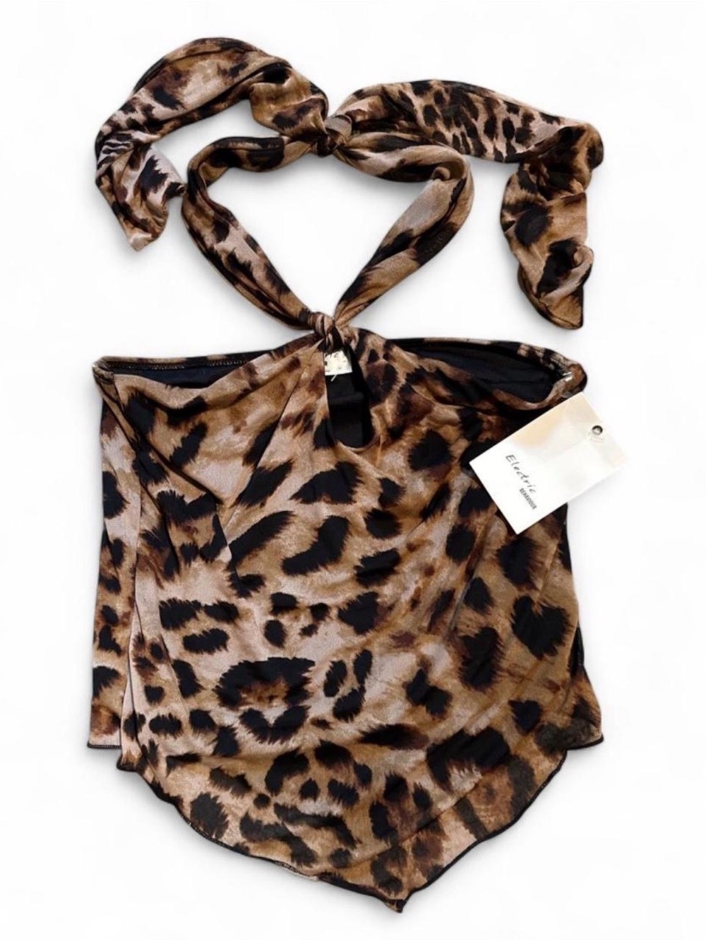 y2k Leopard Halter Bandana Crop Top - Brown & Black